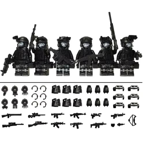 Kit 6 Minifiguras Policiais SWAT | Blocos de Montar Padrão Forças Especiais