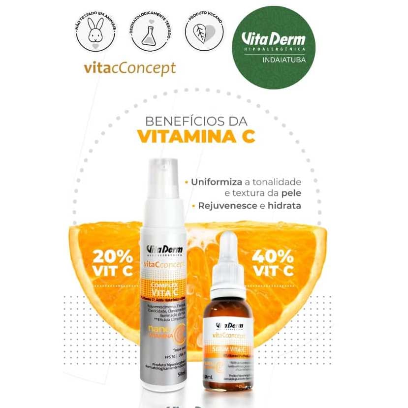 Kit de Vitamina C - Sérum 40% de Vitamica C e Fotoprotetor FPS30 Complex Vita C Vita Derm