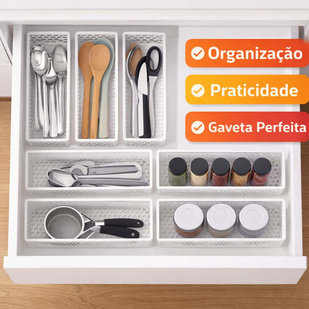 Organizador de Gaveta Retangular | Cesto Multiuso | Organizador para Cozinha Banheiro Escritório