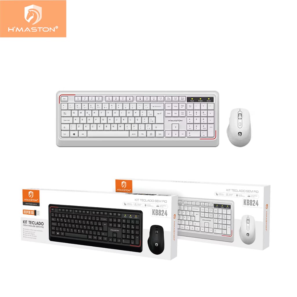 H'maston KB824 Kit Teclado e Mouse Sem Fio Conforto Multimídia Conexão Usb  2.4GHz