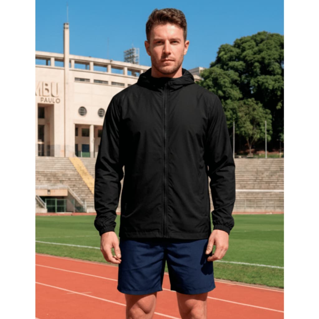 Corta Vento Jaqueta 100% Forrada Masculina Lisa com Capuz e Bolso e Zíper Academia