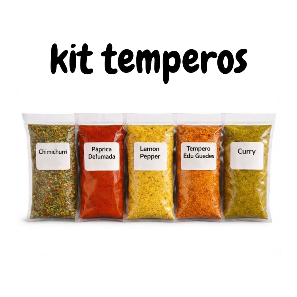 Kit de Temperos Especiais – Chimichurri- Páprica Defumada- Lemon Pepper, Curry -Tempero Edu Guedes (5x50g)