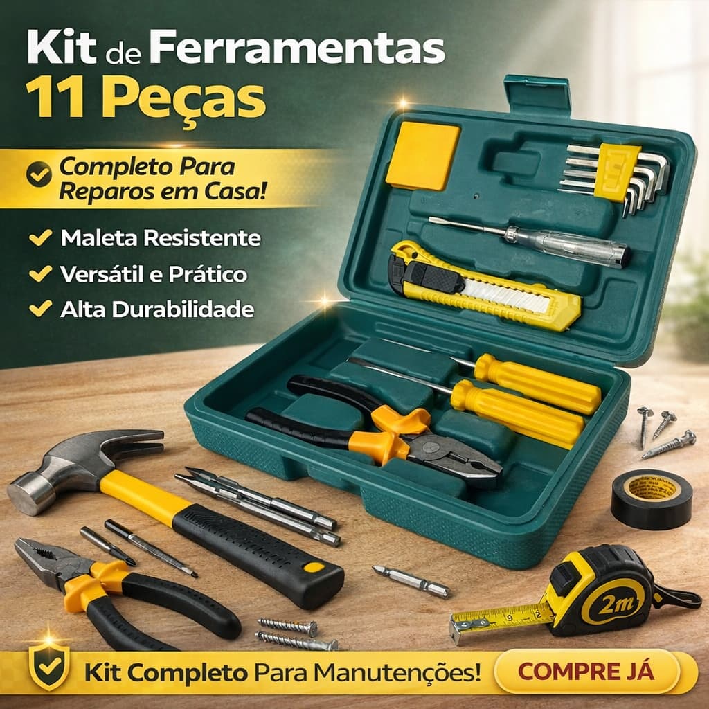Kit Jogo De Ferramentas 11 Peças Completo Com Maleta Para Reparos Domésticos Casa E Manutenção