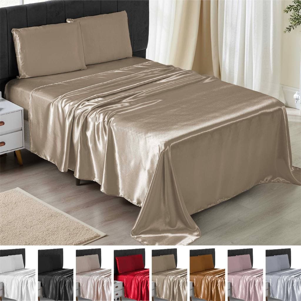 Jogo de Cama Lençol e Fronha 04 Peças  Cetim Casal Queen King Charmousse Brilhante Sedoso Luxo
