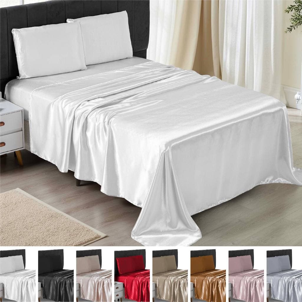 Jogo de Cama Lençol e Fronha 04 Peças Cetim Casal Padrão Antifrizz Charmousse Sedoso Brilhante
