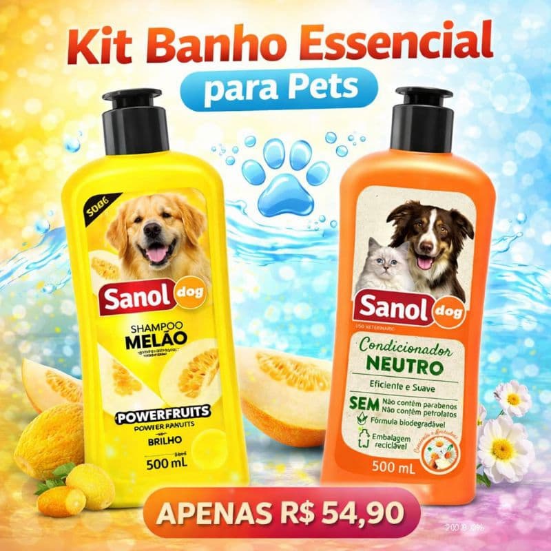 Kit Banho Essencial para Pets – Shampoo + Condicionador Sanol Dog 500ml