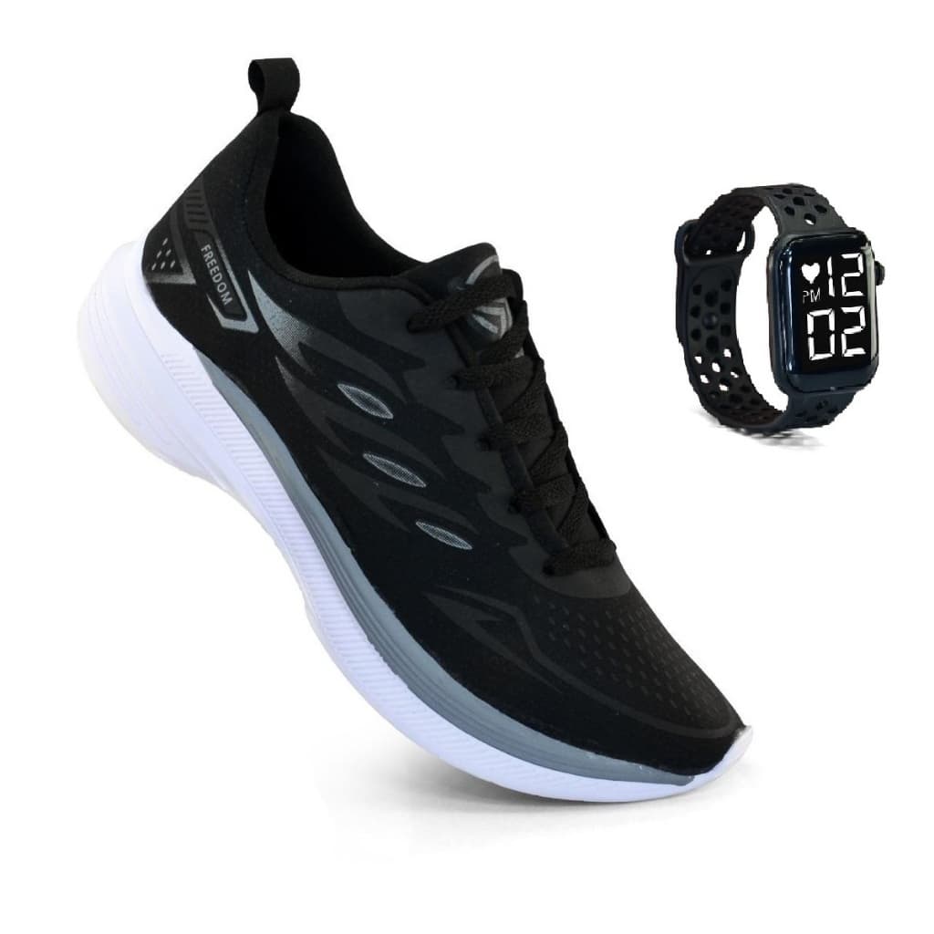 Tenis Masculino  + Relogio Esportivo Corrida Treino Sola Ultra Macio Tenis Respiravel Super leve
