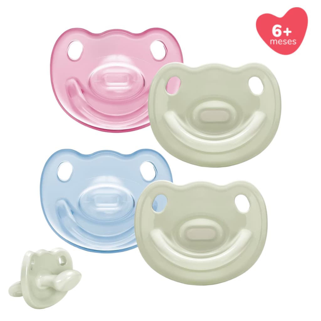 Kit Chupetas Lillo +6 Meses 100% Silicone Ortodônticas Dia e Noite Brilha no Escuro com Alça 2 Un