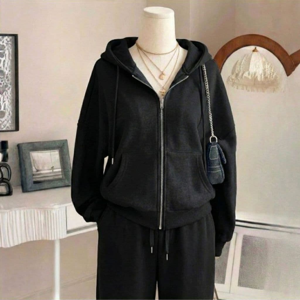 Conjunto Moletom Casual Calça Wide E Ziper Lançamento Vintage Y2k