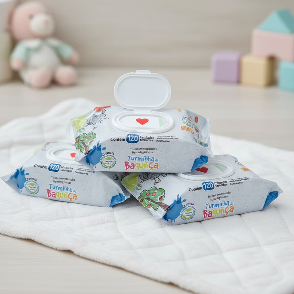 Kit 03 Pacotes Toalhas Umedecidas TURMINHA DA BAGUNÇA 120 folhas com tampa Flip Top