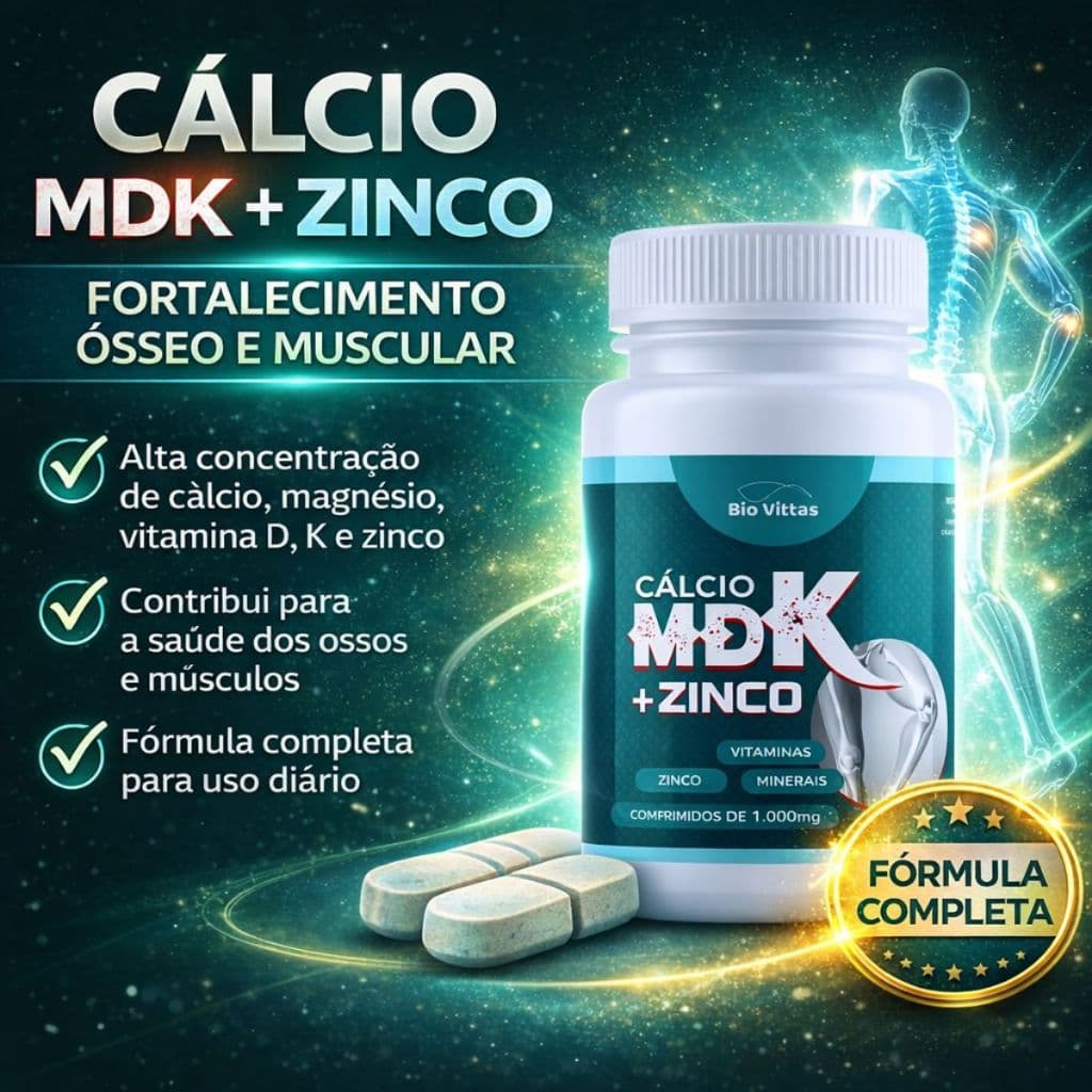 Cálcio + Zinco + Magnésio 60-120 Comprimidos - Vitamina K2 - Vitamina D3 - MDK Zinco Bio Vittas