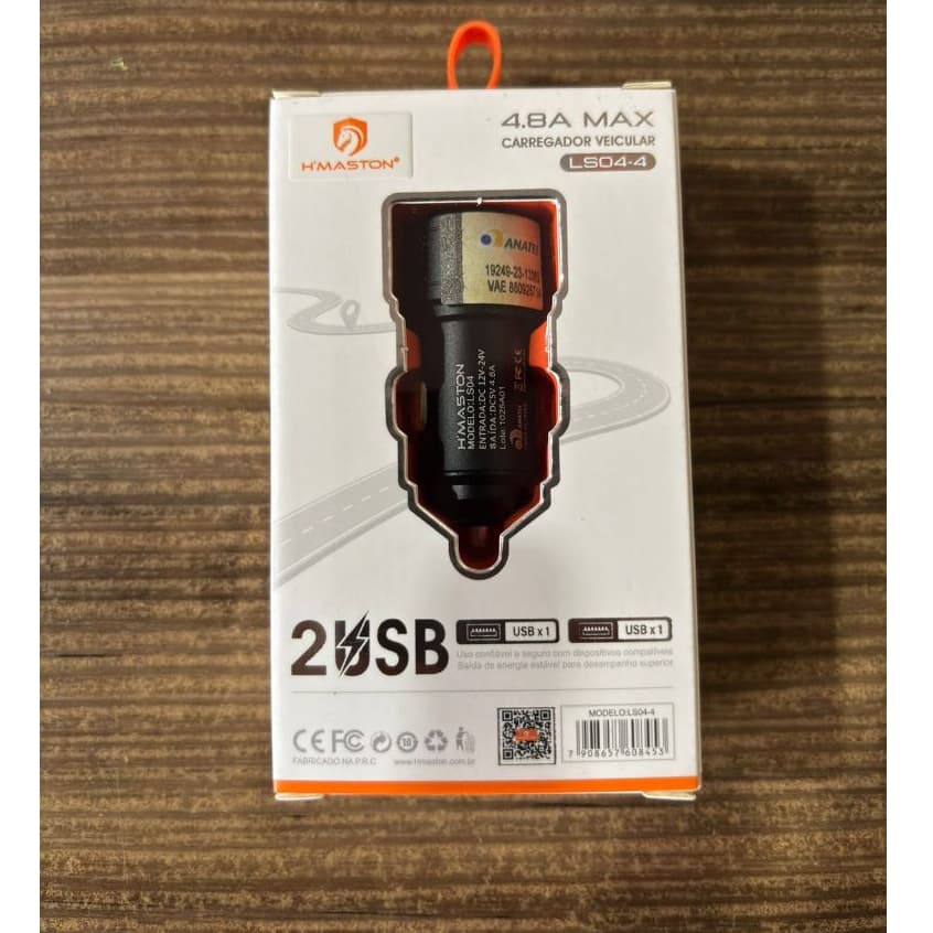 Carregador Veicular Turbo H’Maston 4.8A 2 USB Carro Celular Android iPhone