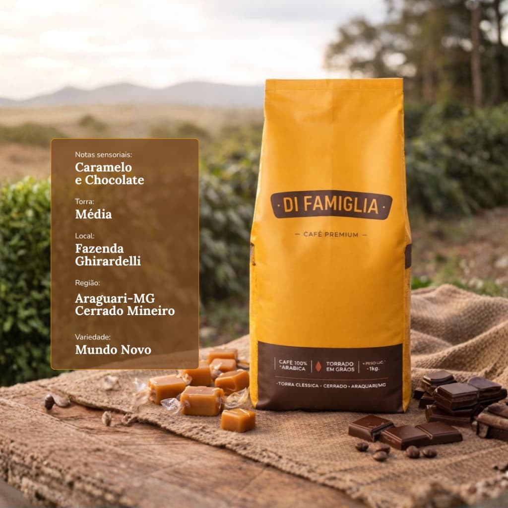Café em Grãos Di Famiglia 1kg | Notas de Chocolate e Caramelo | 83 Pontos | 100% Arábica