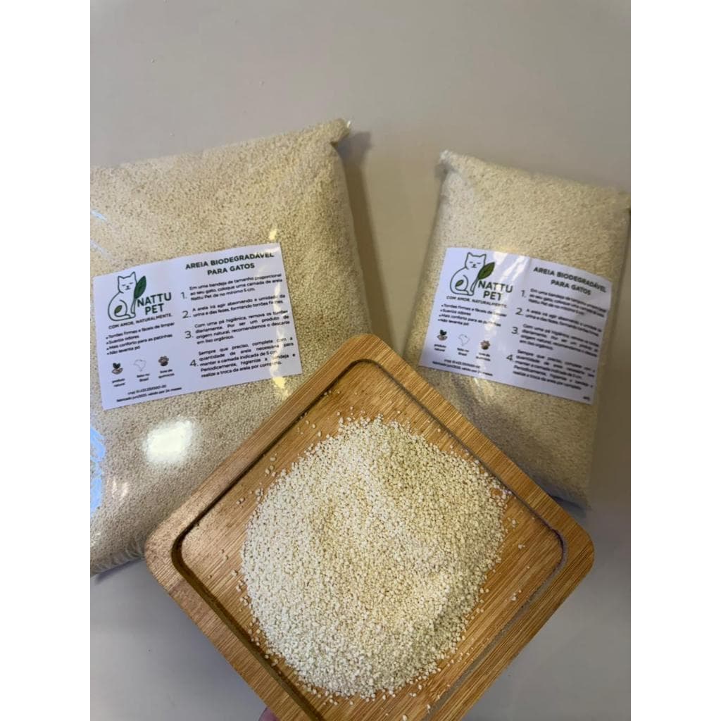 Areia 4,0kg Biodegradável Higiênica Sanitária para Gatos Grãos grandes sem cheiro alta absorção fácil de limpar natural