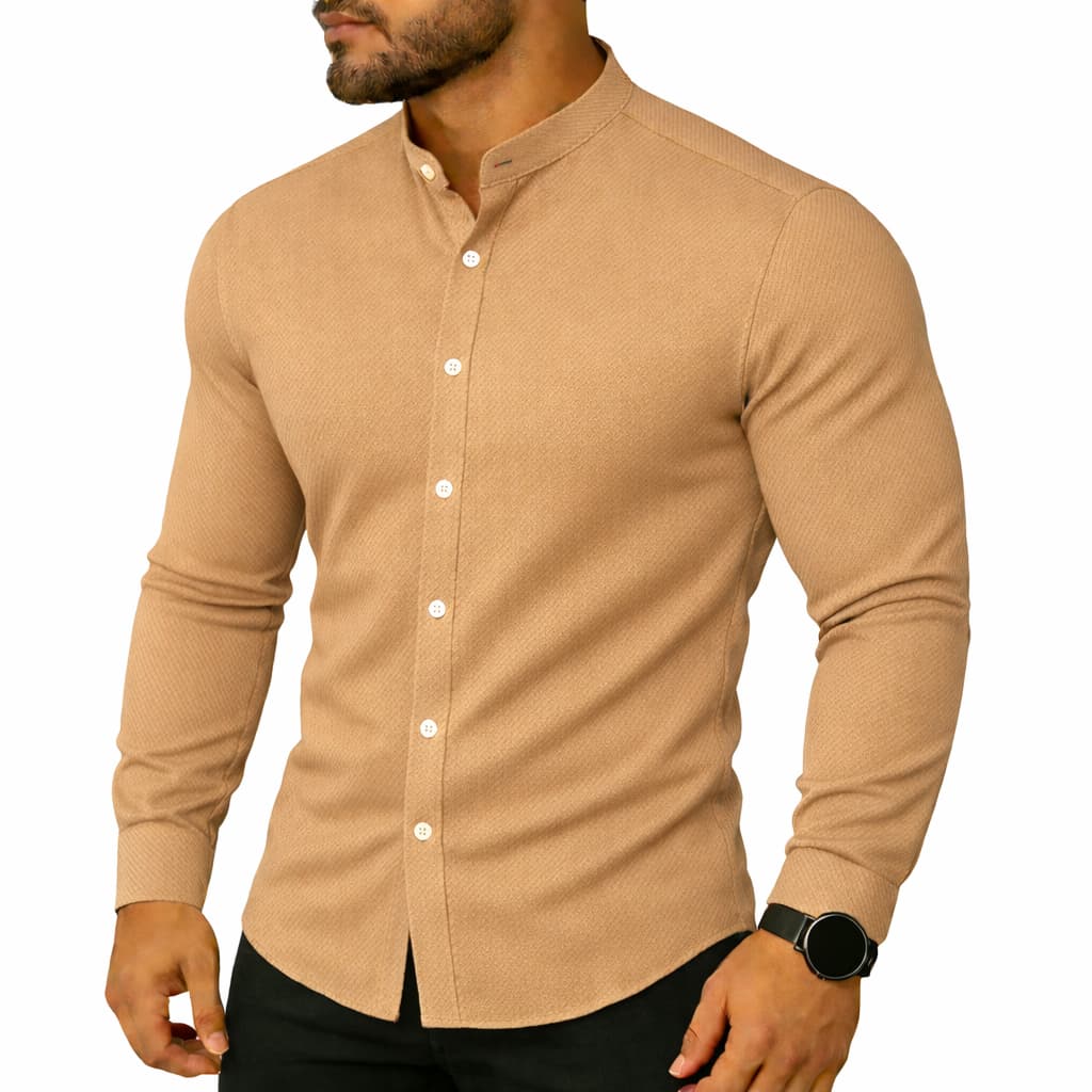Camisa Slim Blusa Social Masculina Manga Longa Gola Mandarim