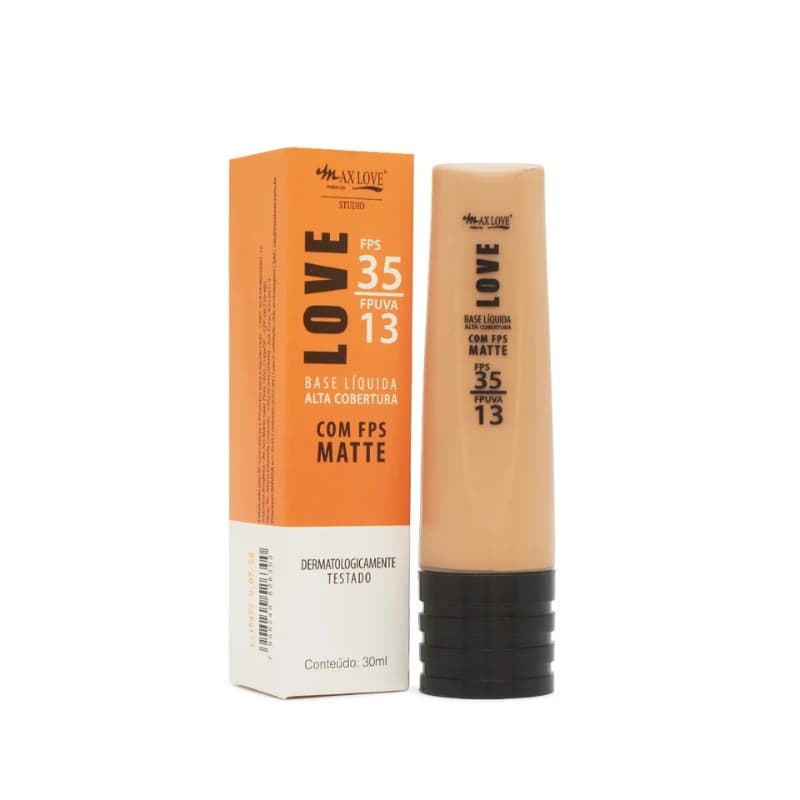 Base Líquida Matte Alta Cobertura FPS 35 Max Love Pele Saudável, Sequinha e Protegida