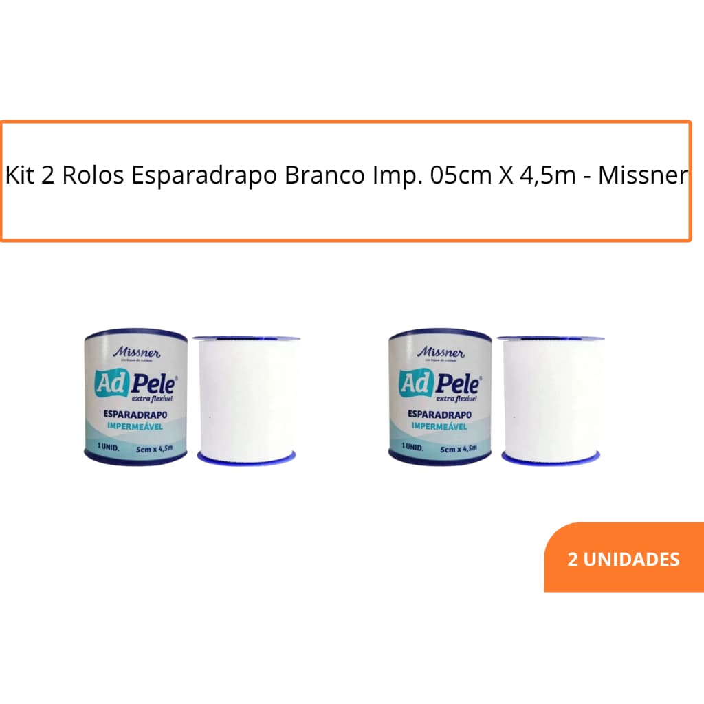 Kit 2 Rolos Esparadrapo Branco Imp. 05cm X 4,5m ADPELE - Missner