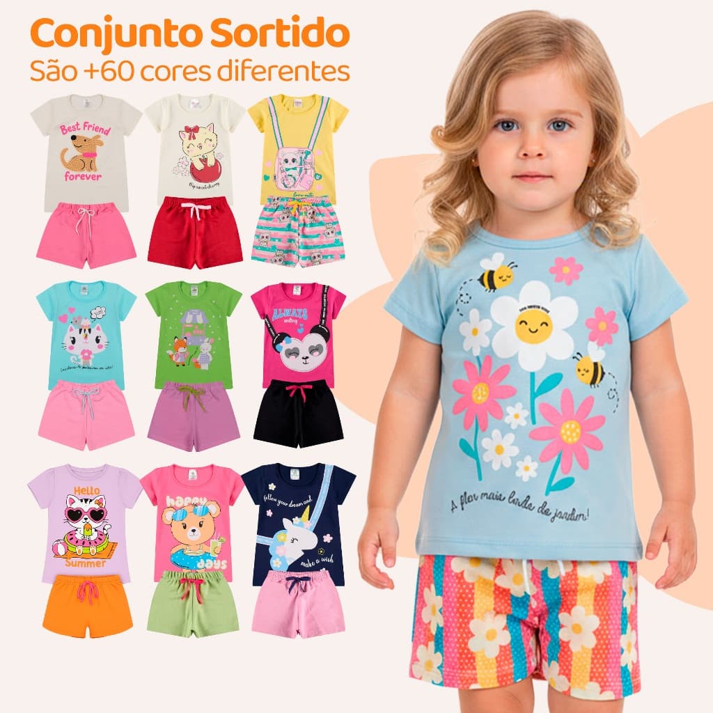 Kit Sortido 6 ou 10 Peças de Roupas Bebe Menina Conjunto Verão Infantil Ou 6 Peças de Roupas  Infantil Menina Tamanho