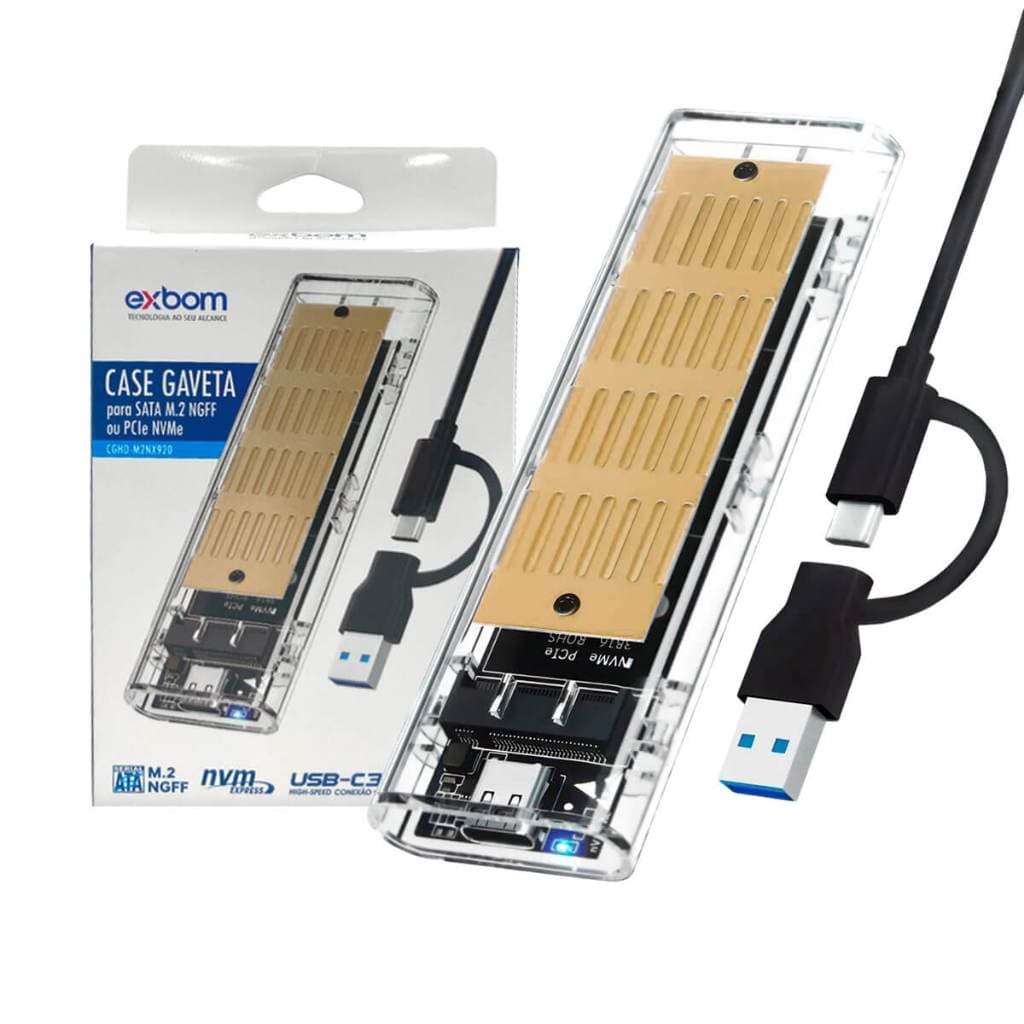 Case Externo SSD M.2 NVMe NGFF USB-C 10Gbps Alumínio Alta Velocidade