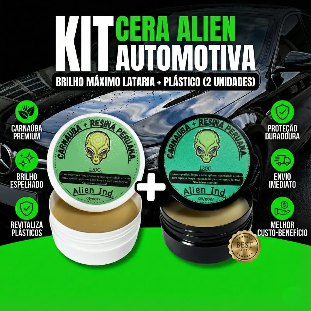 Kit 02 Ceras Alien Automotiva Lataria & Plástico Carnaúba - Brilho e Revitalização P/ Carros e Motos