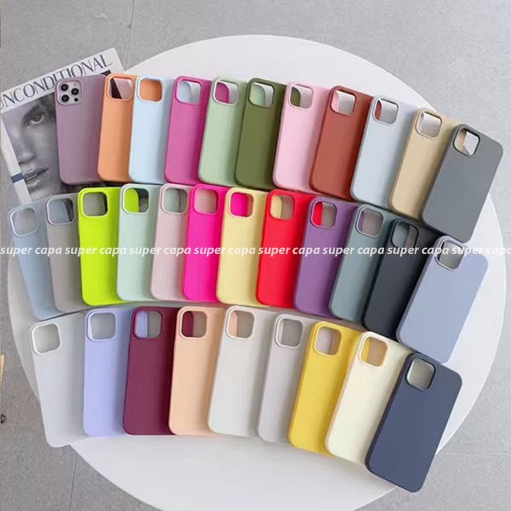KIT 3 e 5 Capas Silicone Cor SortIdas Para Todo iPhone 17 16 15 14 13 12 11 Pro Max Plus X XR XS Max