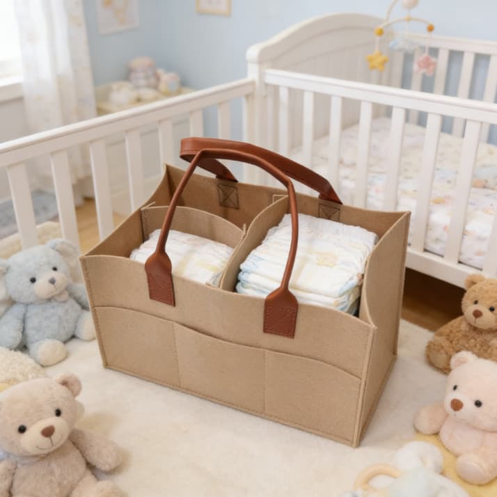 Bolsa Organizadora de Fraldas para Bebê em Feltro Cesto Multiuso Portátil para Carrinho e Maternidade
