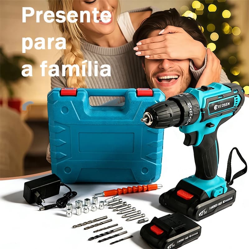 Parafusadeira Furadeira De Impacto Sem Fio 21V Kit Maleta COM DUAS BATERIAS 2   6500MAH