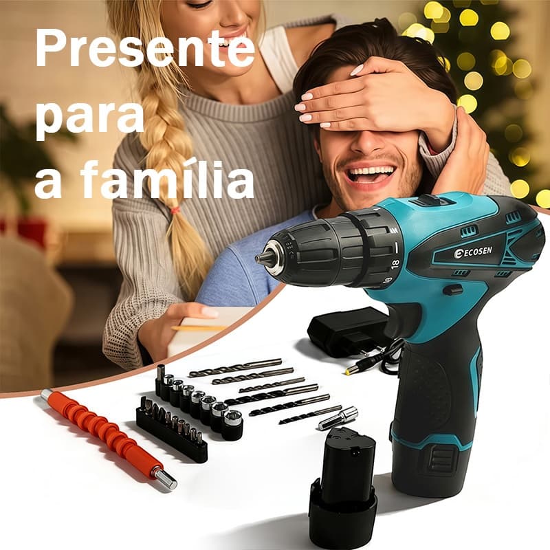 Furadeira Parafusadeira  Sem Fio 3/8" a bateria 12V 2 Baterias e acessórios  Mondial (110V/220