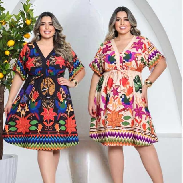 Vestido Manga Morcego Estampa . Exclusiva  Tecido Crepinho