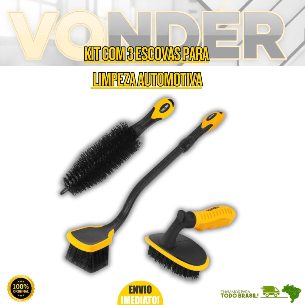Kit Limpeza Automotiva Com 3 Peças Para Pneus Rodas e Caixa Vonder Resistente Oferta Carro Moto Top