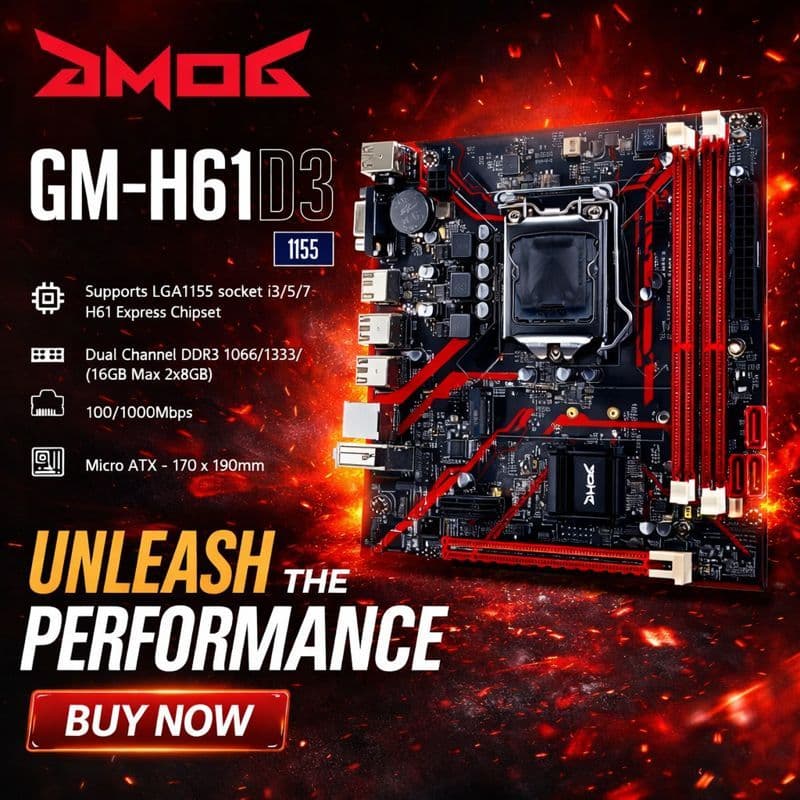 Placa Mãe Intel H61DDR3 Socket 1155 Suporte M.2 NVME Compatível Core i3 i5 i7 2ª 3ª Geração HDMI VGA