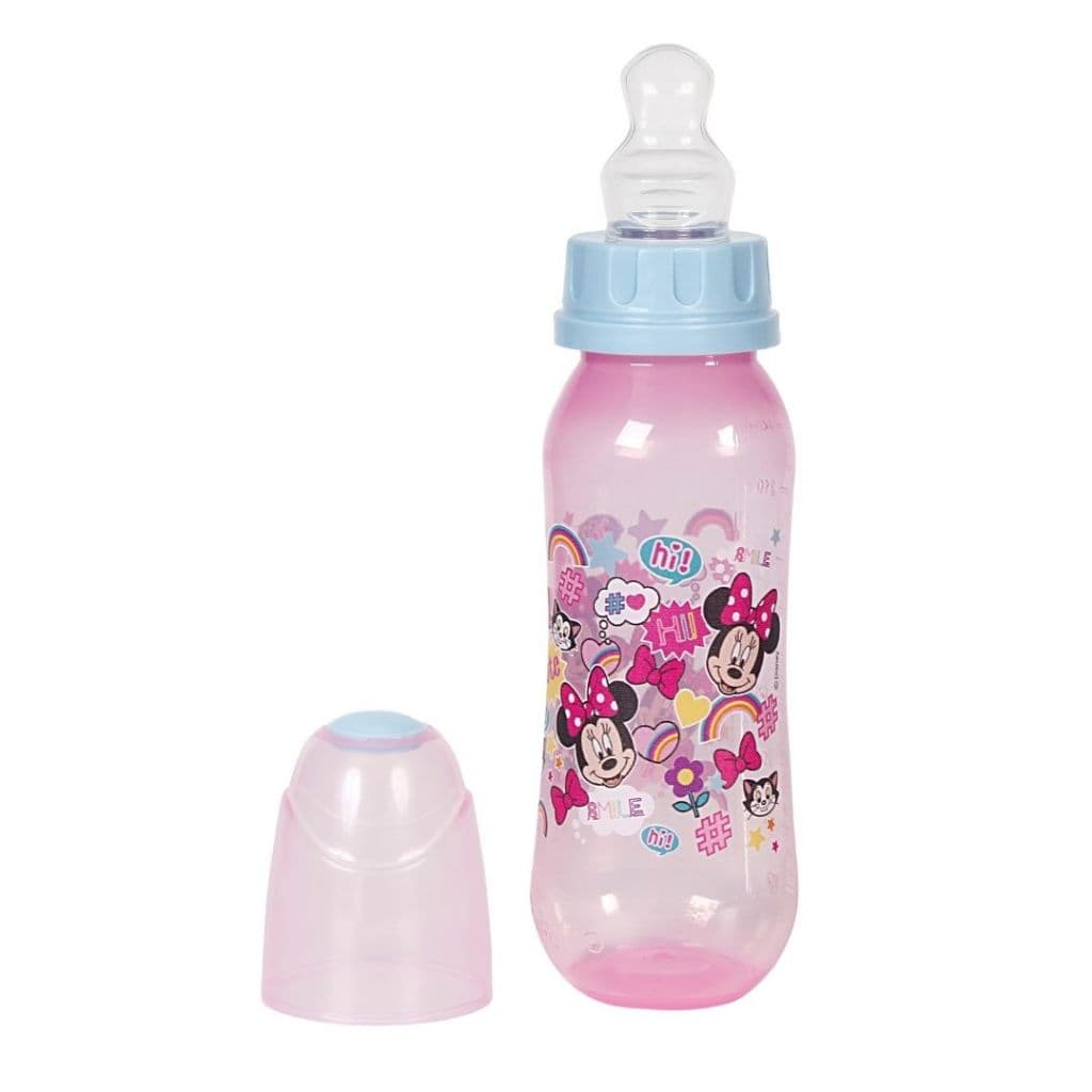Mamadeira bebê 240ml bico Orto Silicone com tampa - Baby Go Bebê 6 meses Minnie Disney