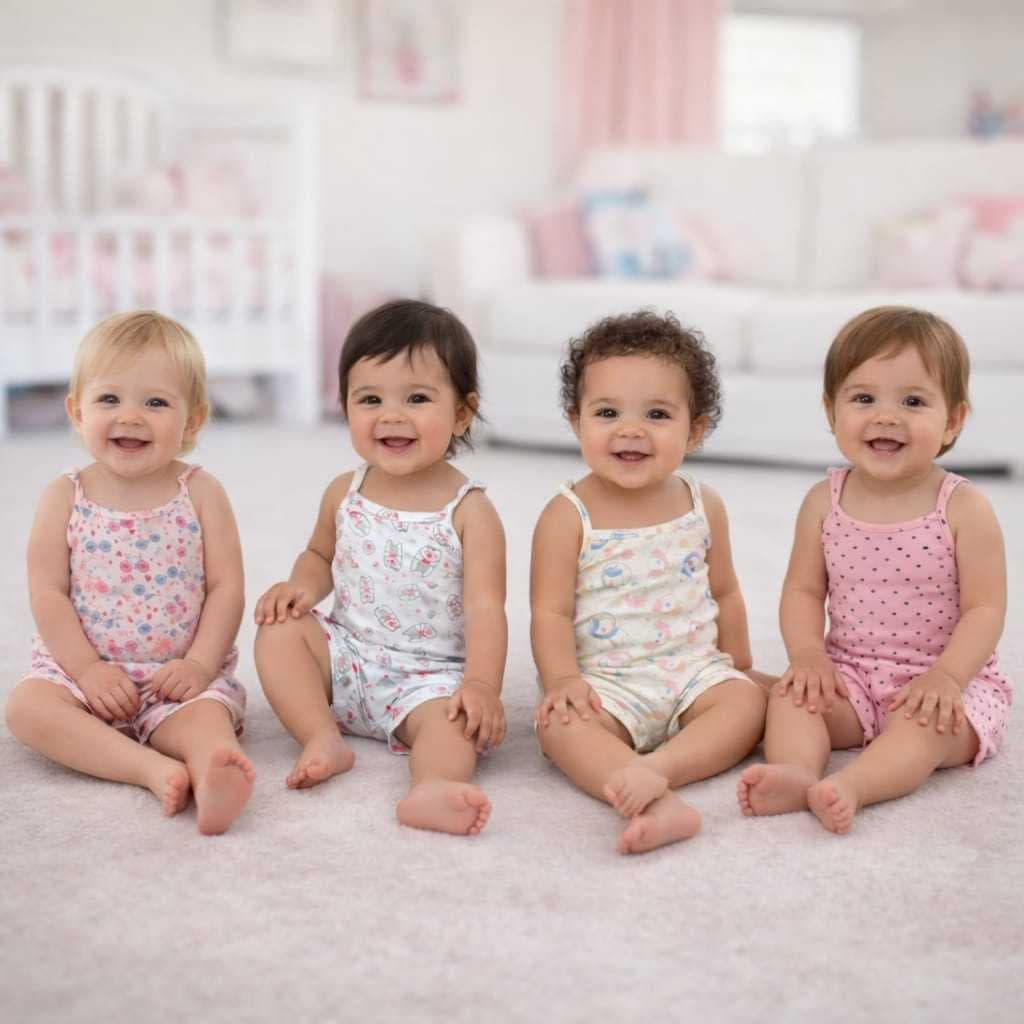 Kit Body de Alcinha de Bebe + Short Canelado Estampado Menina Enxoval de Bebe de Verão 100% Algodão