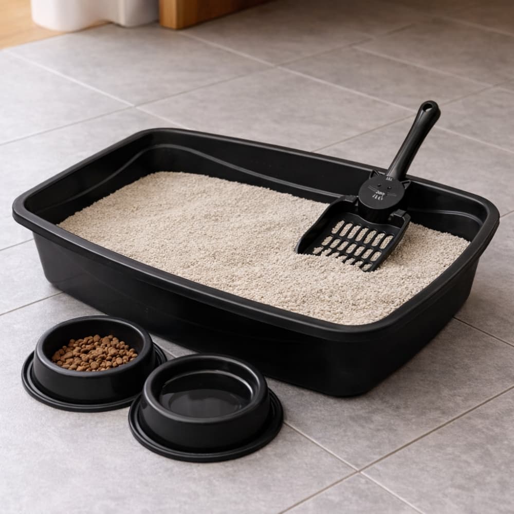 Kit Bandeja Sanitária Gatos com Comedouro Bebedouro E Pá caixa de areia
