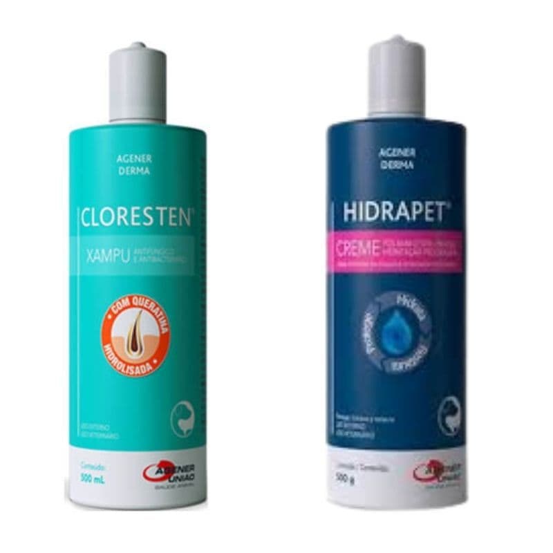 Combo Cloresten Shampoo 500ml e Hidrapet Creme Hidratante Agener 500g