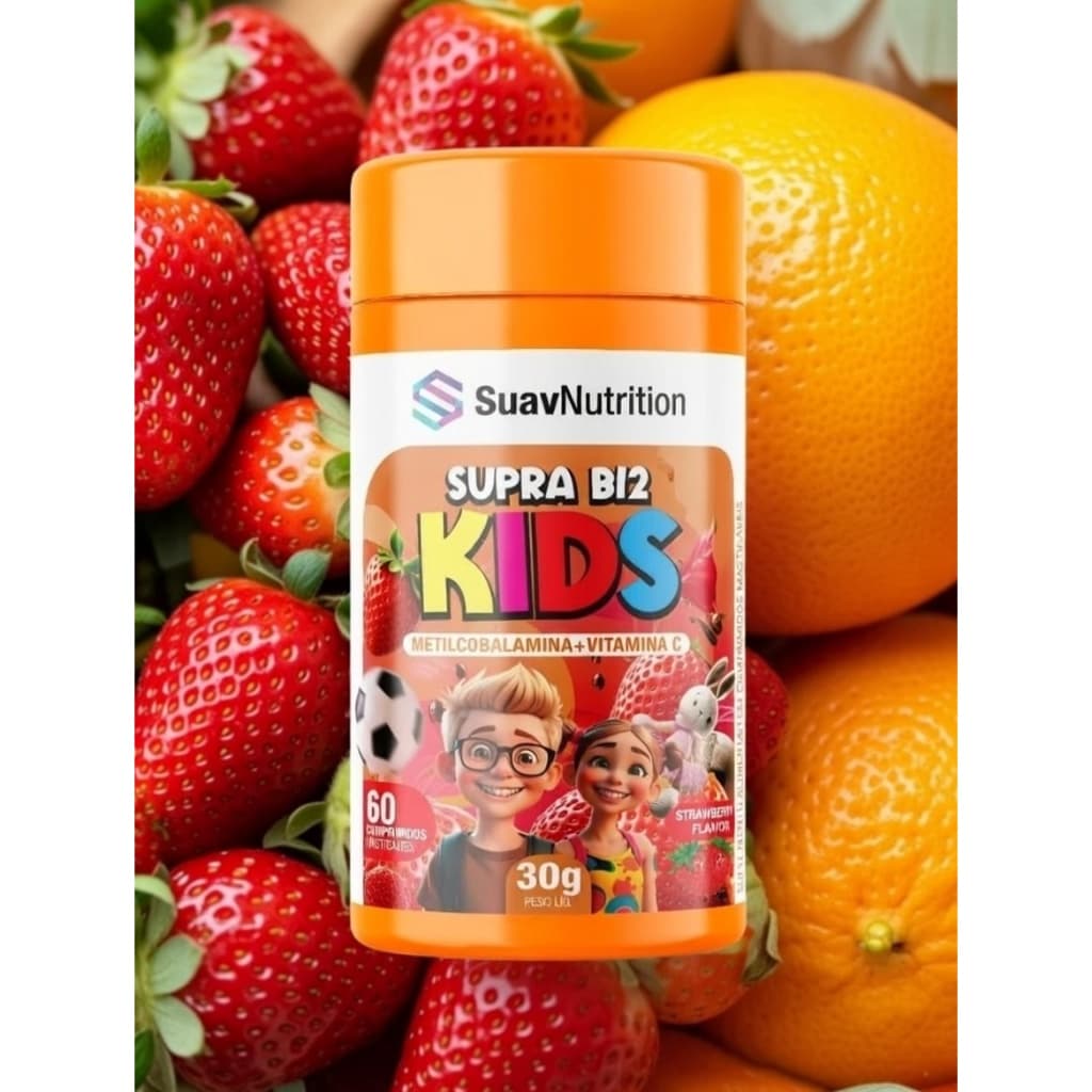 Vitamina B12 + Vitamina C Kids 60 cp Mastigaveis Sabor Morango