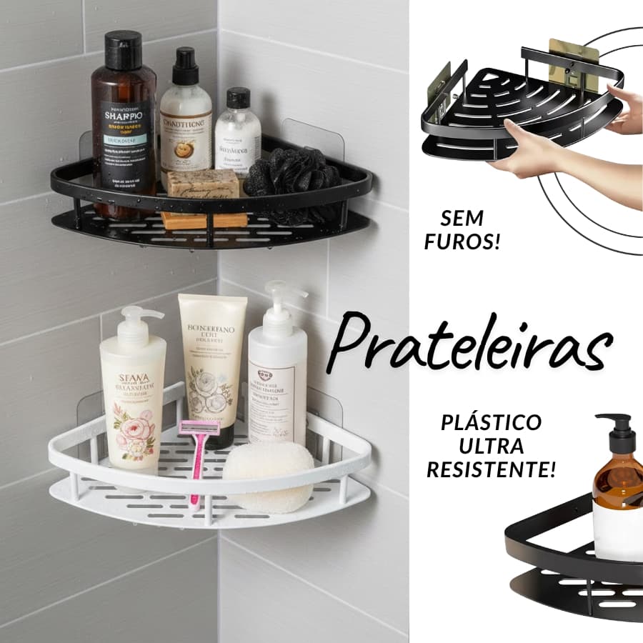 Prateleira Suporte Organizador De Parede Reforçado e Autocolante Para Shampoo Banheiro e Cozinha