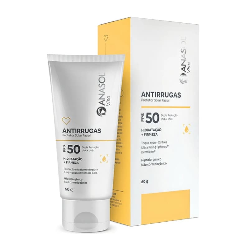 Protetor Solar Facial Anasol Viso Antirrugas FPS 50 Vegano 60G