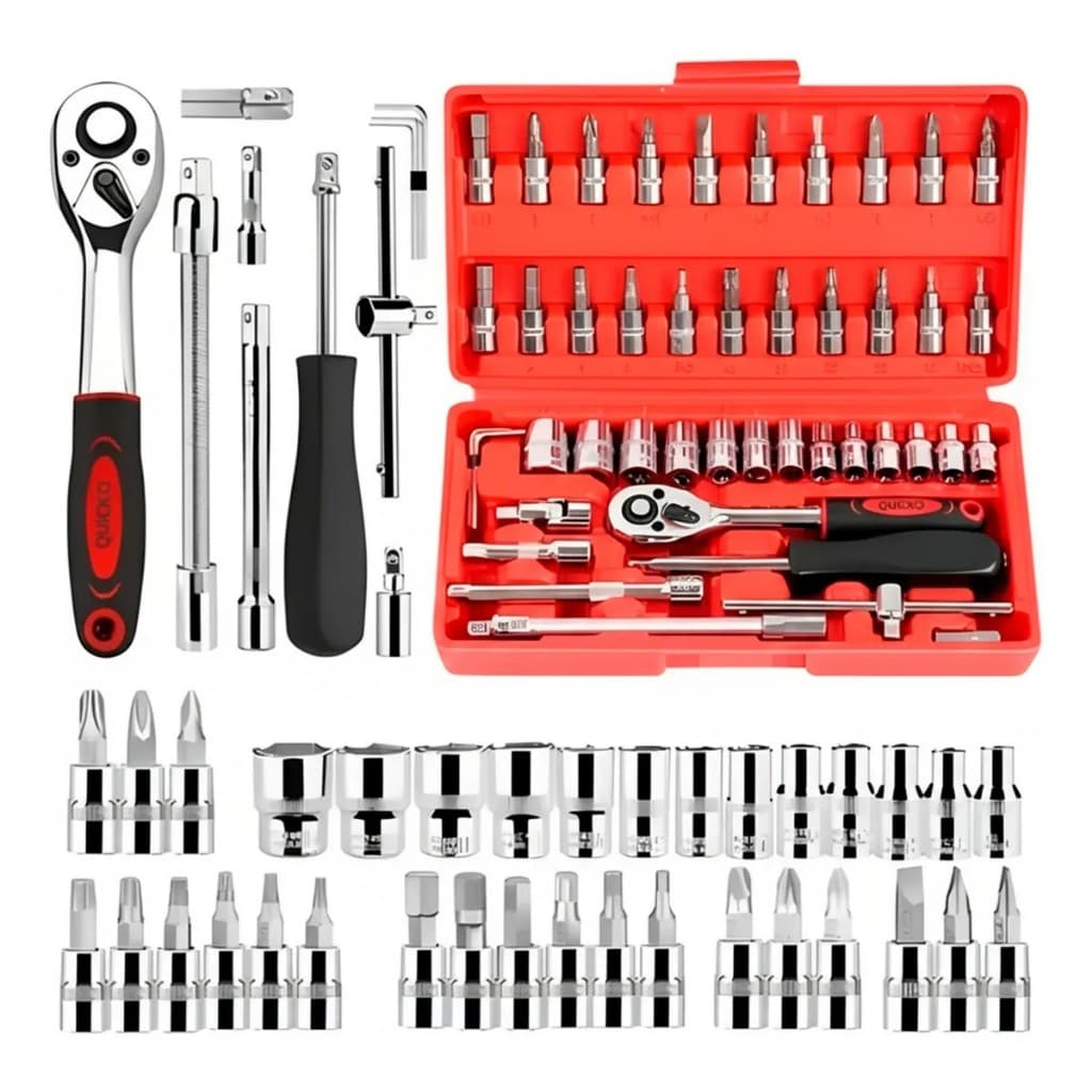 Kit Jogo De Chave Catraca Soquete 46 Peças Combo Jogo Ferramentas Profissional Chave Fenda Philips Soquete 1/4 Em Aço CR