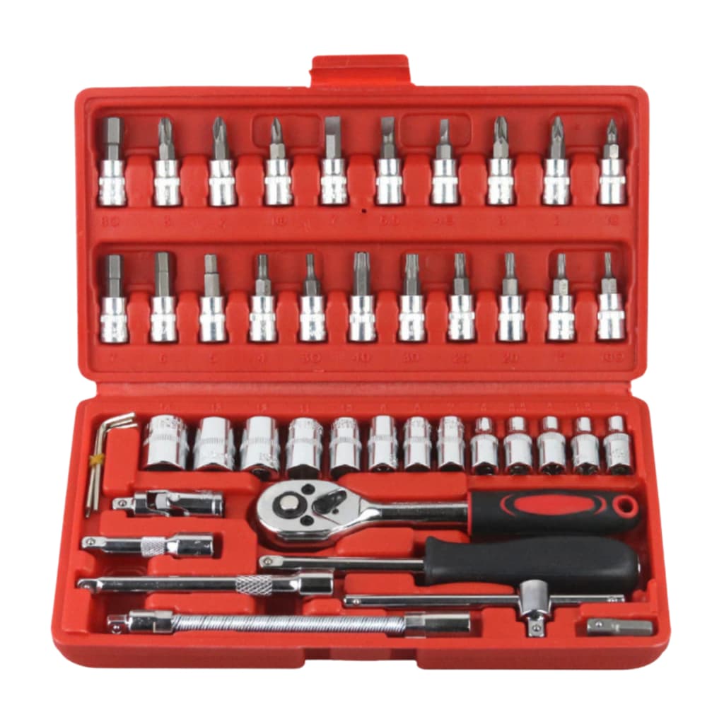 Kit 46 Peças Chave Catraca Jogo De Soquetes Set 1/4