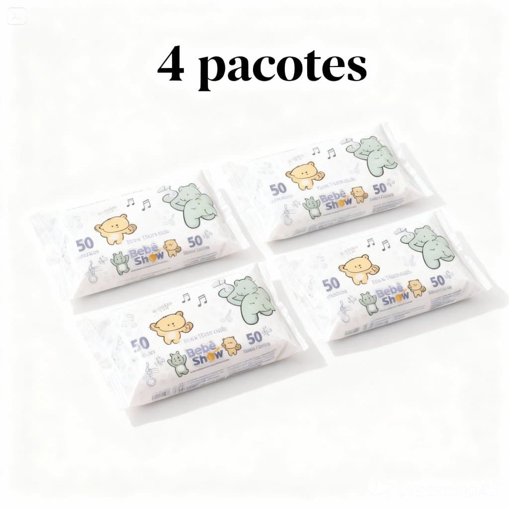 kit com 4 pacotes de 50 Toalhas Umedecidas Bebê Show - 200 Unidades: Hidratação, Praticidade e Segurança
