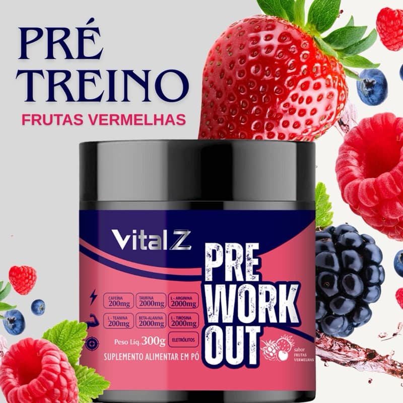 Pré-Treino Vital Z 300g — O MAIS FORTE DO BRASIL! Energia Explosiva, Foco e Resistência Extrema!