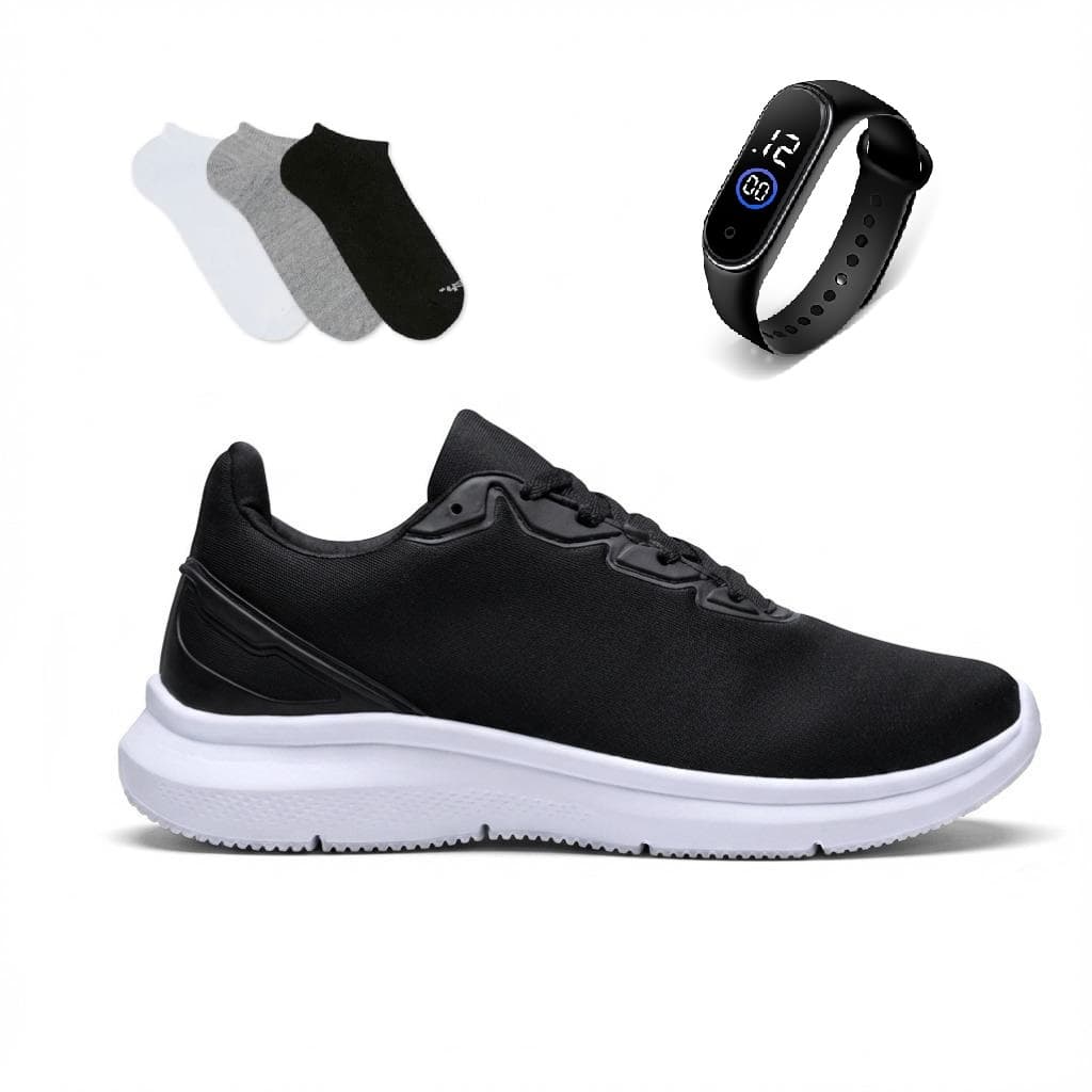 Tenis Masculino Feminino + Relogio + Meia Esportivo Academia Sola Ultra Macia Tenis Respiravel