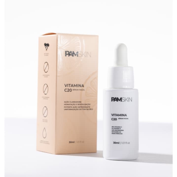 Sérum Facial Clareador Pam Skin com Vitamina C - Ação Antioxidante