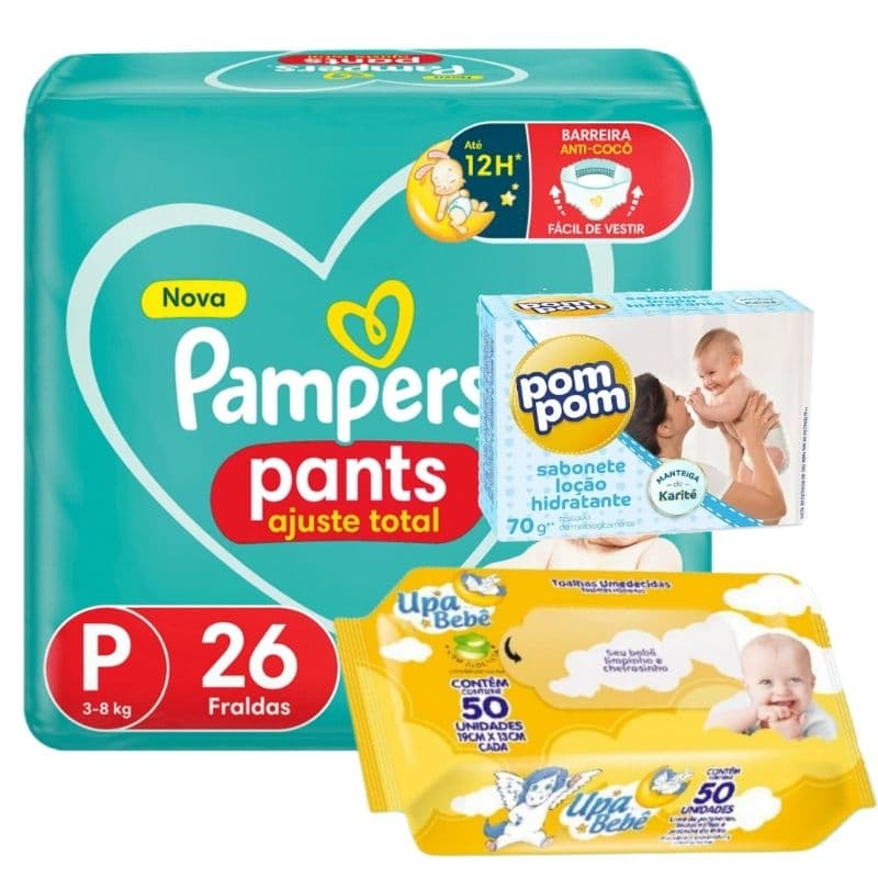 Kit chá de bebê Presente Fralda Pampers Pants + lenço + sabonete