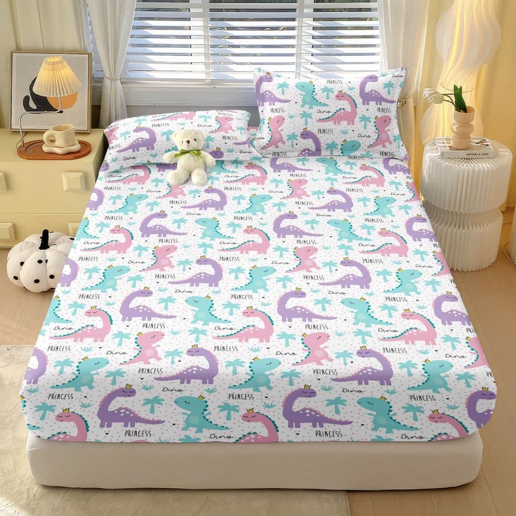 Kit Jogo de Lençol Microfibra Estampado Infantil Dinossauro 400 Fios - CASAL / QUEEN  - Estampas