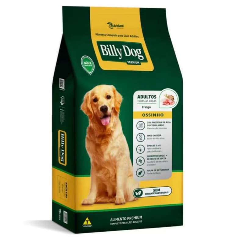 Ração Para Cachorro 15kg Billy Dog Adulto Frango Ossinho Premium