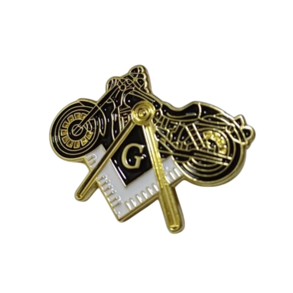 Pin Botton Broche Moto Símbolo Maçonaria Templário Maçom Moto Harley Preto Detalhe Dourado E Branco
