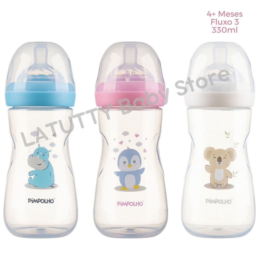 Mamadeira 330ml Bebe 4+ Meses Fluxo 3 Bico Silicone Pimpolho Serena