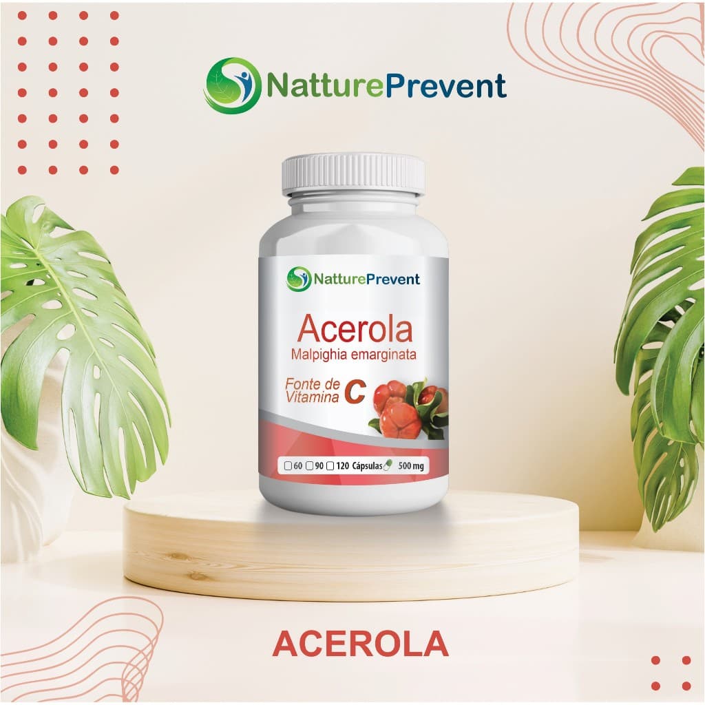 Acerola Vitamina C AcerolVit Natu SkyNutris 500mg 60 / 90 / 120 Cápsulas - Suplemento Alimentar Natural
